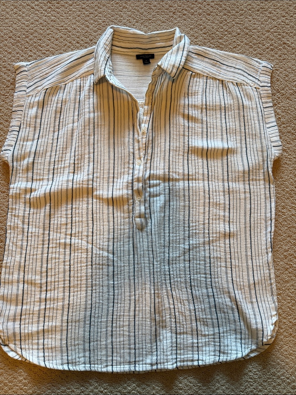 Ann Taylor White Sleeveless Striped Button-Front Top